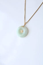 Green Jade 14K Yellow Gold Good Fortune Necklace