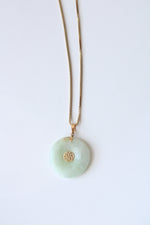 Green Jade 14K Yellow Gold Good Fortune Necklace