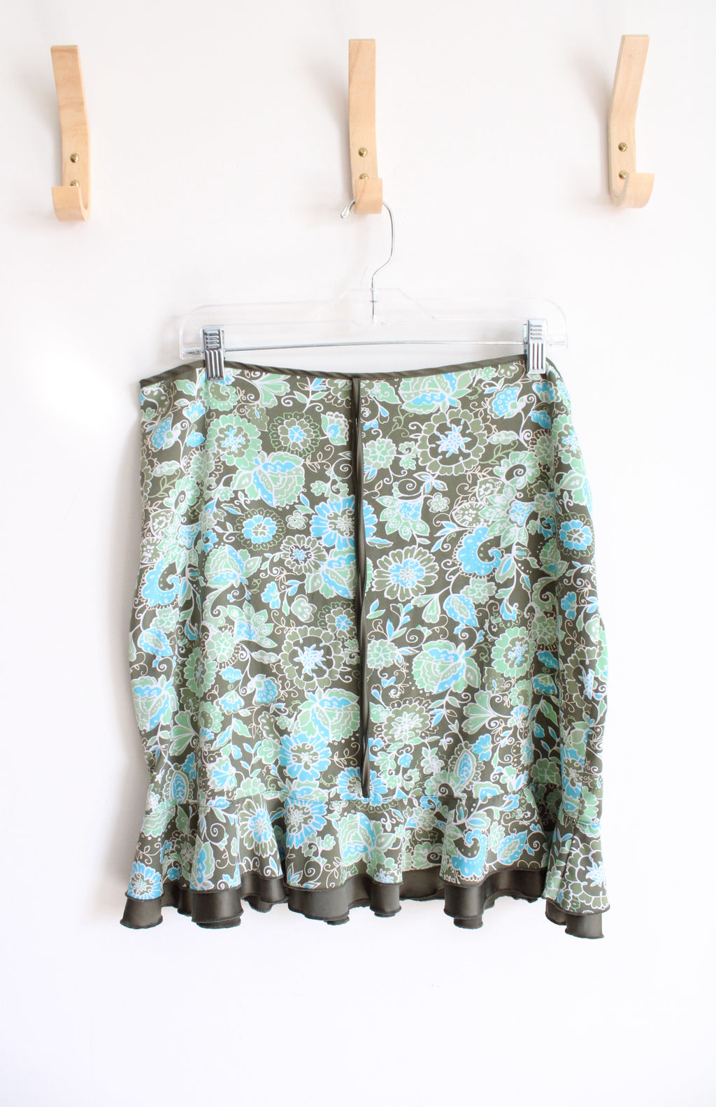 Daisy Fuentes Green & Blue Floral Ruffled Hem Skirt | 12