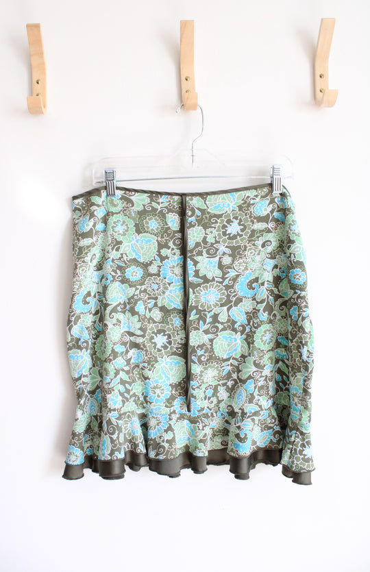 Daisy Fuentes Green & Blue Floral Ruffled Hem Skirt | 12