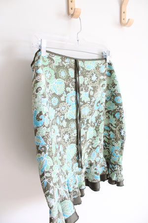 Daisy Fuentes Green & Blue Floral Ruffled Hem Skirt | 12