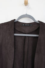 Zara Basics Brown Sueded Long Vest | M