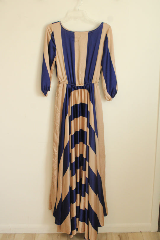 Choies Tan and Navy Striped Maxi Dress | M