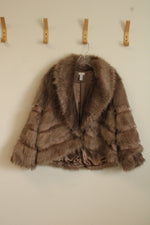 Chicos Faux Fur and Suede Striped Jacket with Front Clasp | XL