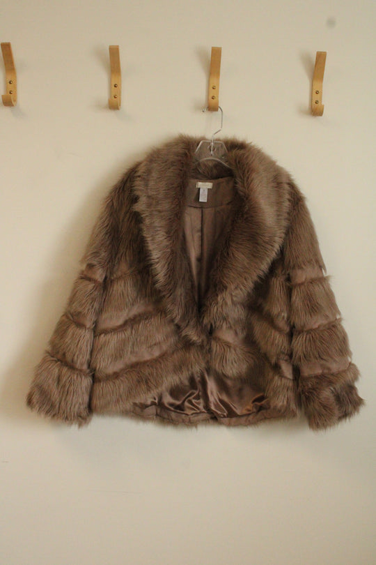 Chicos Faux Fur and Suede Striped Jacket with Front Clasp | XL