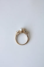 14K Yellow Gold Pearl & Blue Topaz Ring | Size 5