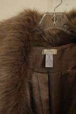 Chicos Faux Fur and Suede Striped Jacket with Front Clasp | XL