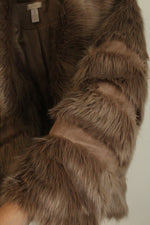 Chicos Faux Fur and Suede Striped Jacket with Front Clasp | XL
