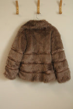 Chicos Faux Fur and Suede Striped Jacket with Front Clasp | XL