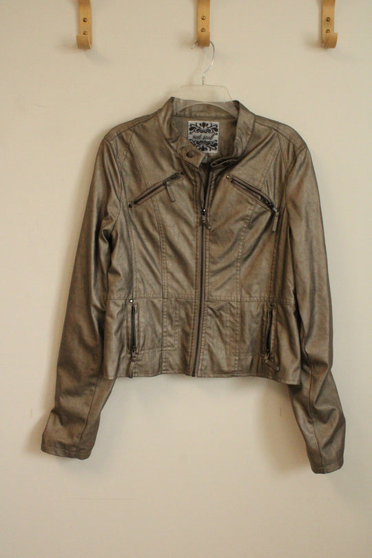 Wet Seal Gold Metallic Motorcycle Style Jacket | XL