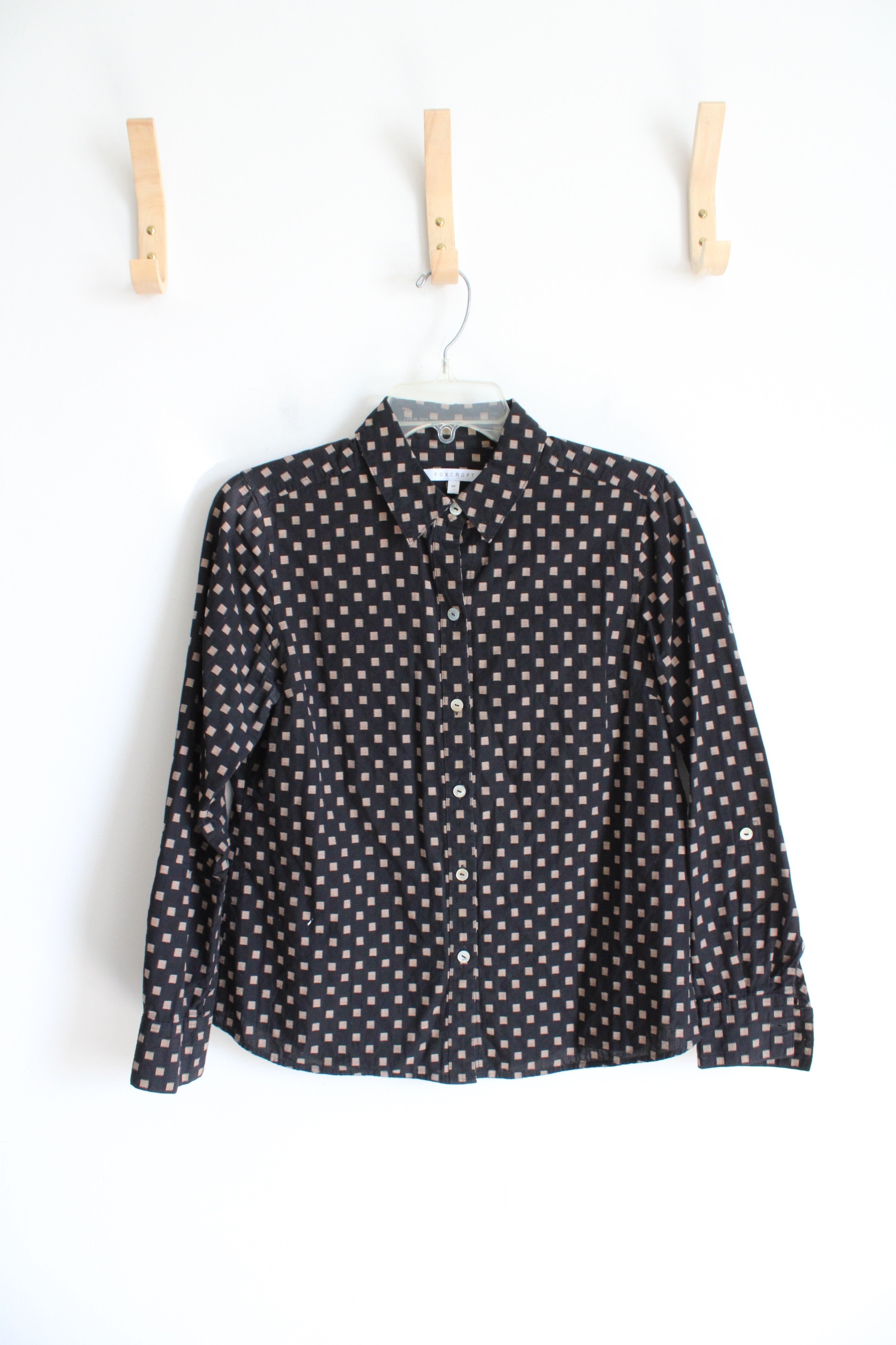 Foxcroft Black & Tan Square Patterned Button Down Top | 8P