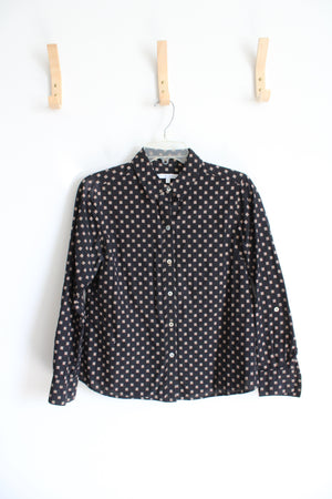 Foxcroft Black & Tan Square Patterned Button Down Top | 8P