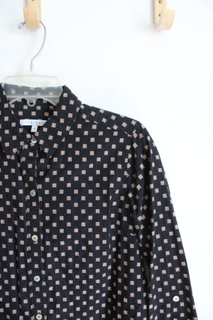 Foxcroft Black & Tan Square Patterned Button Down Top | 8P