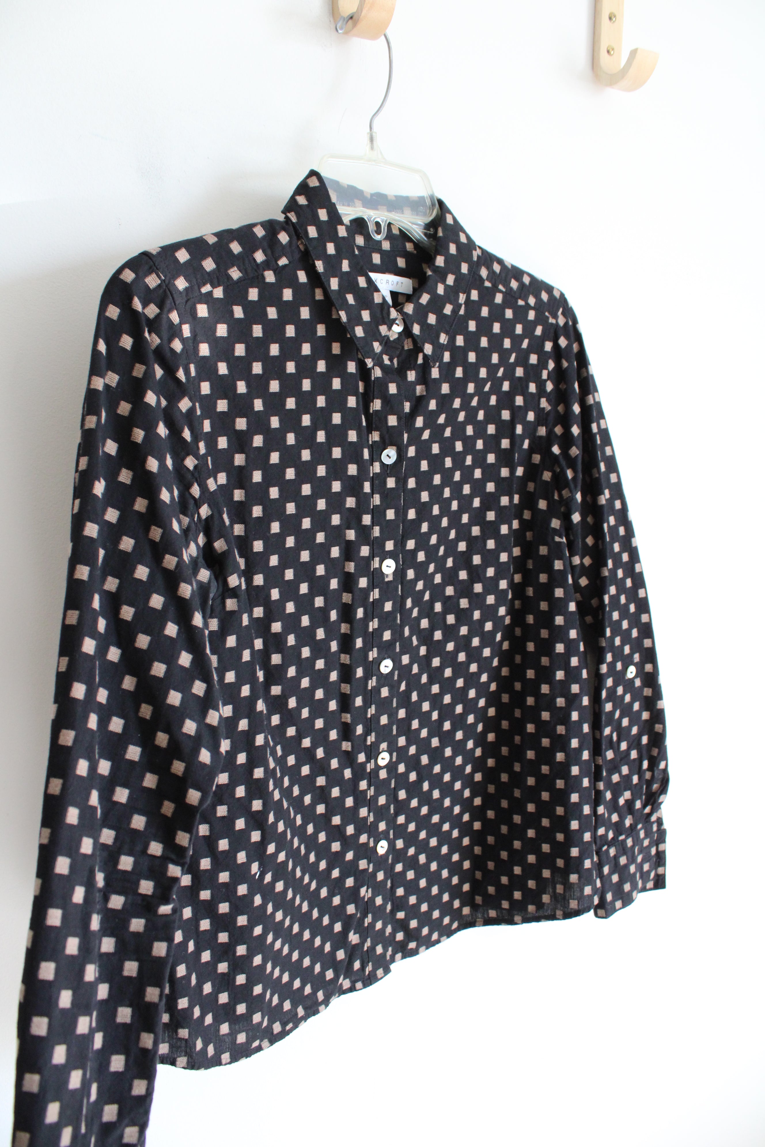 Foxcroft Black & Tan Square Patterned Button Down Top | 8P
