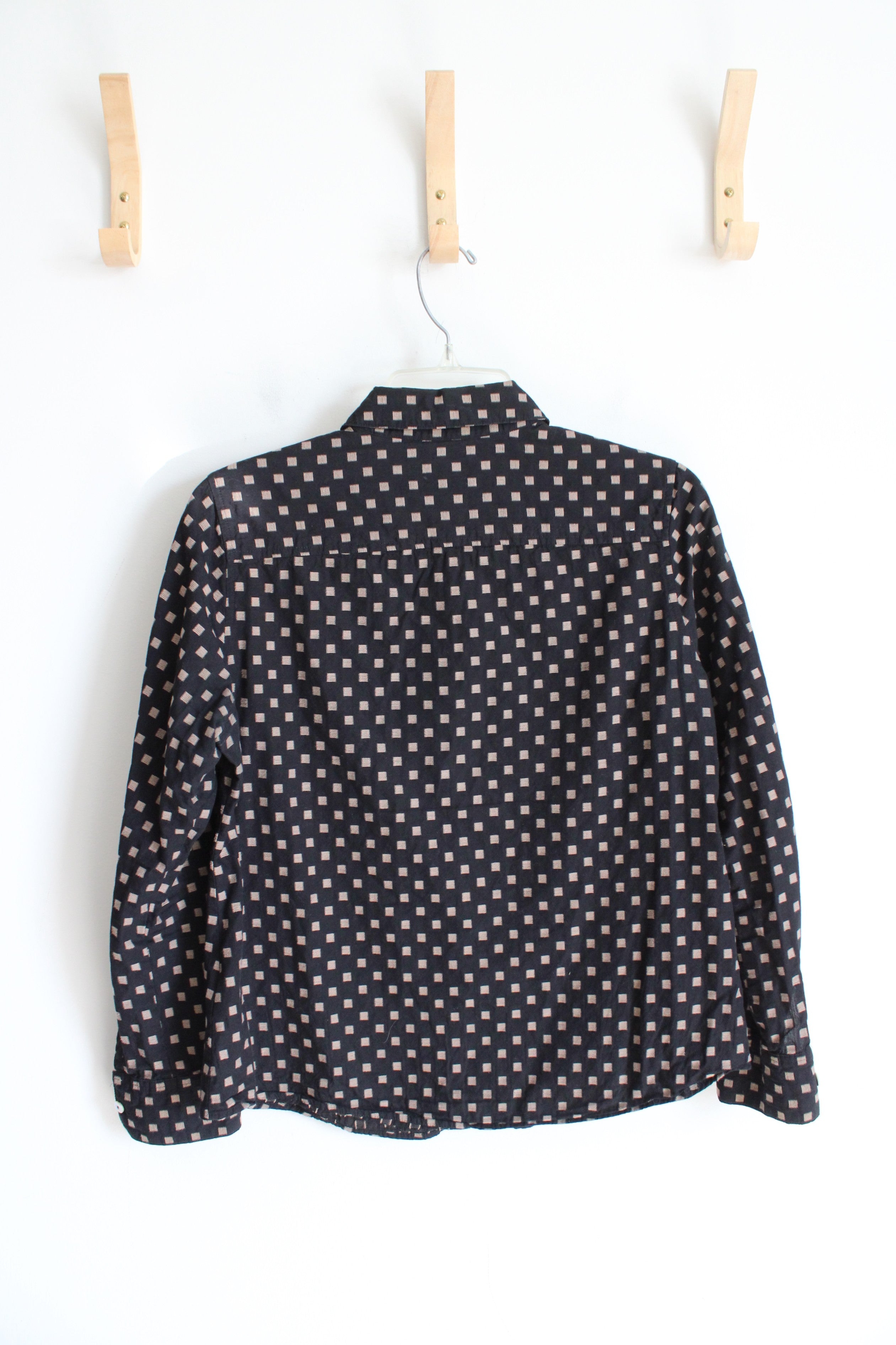Foxcroft Black & Tan Square Patterned Button Down Top | 8P
