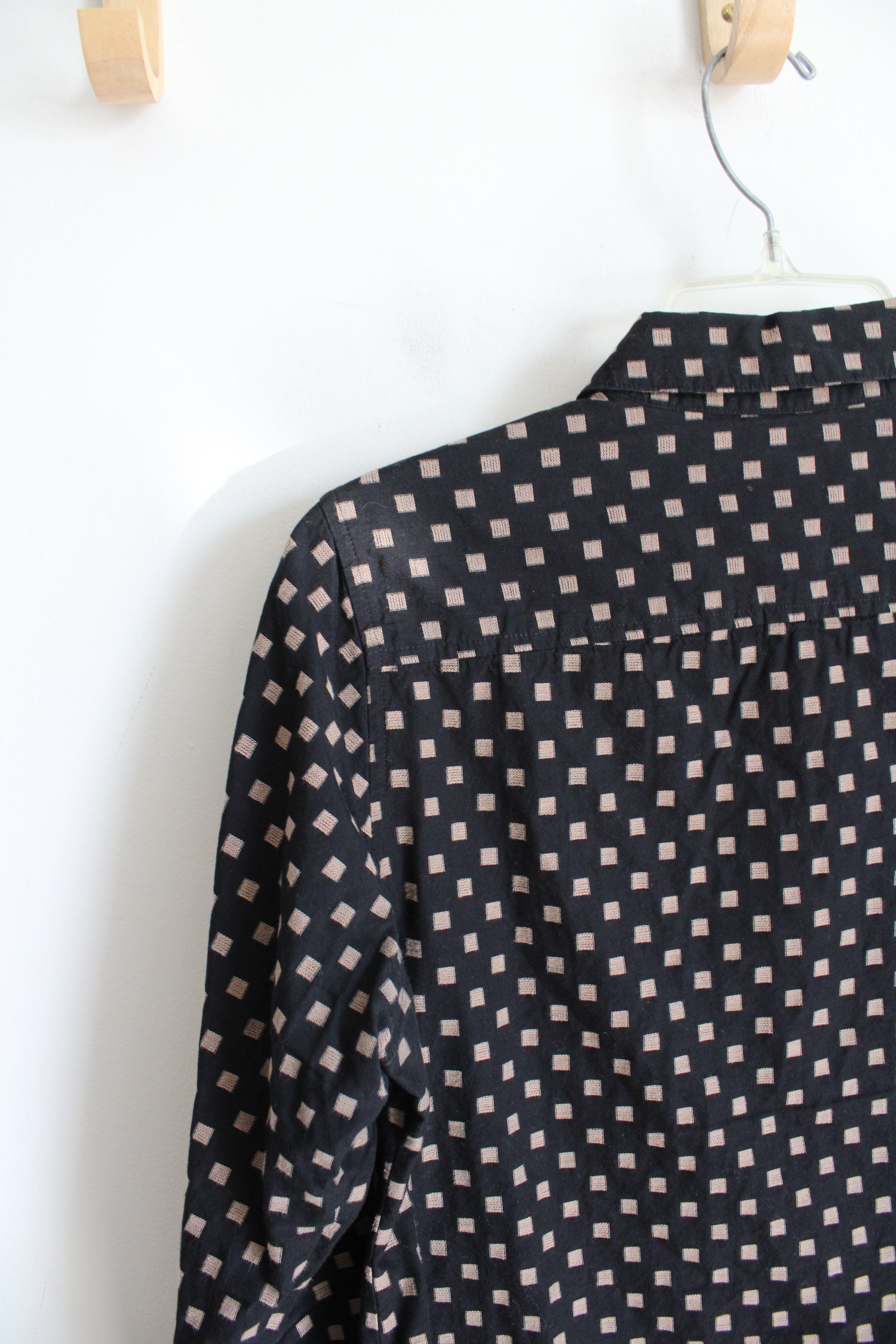 Foxcroft Black & Tan Square Patterned Button Down Top | 8P