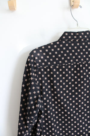 Foxcroft Black & Tan Square Patterned Button Down Top | 8P