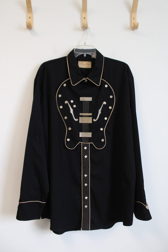 Scully Black Western Guitar Snap Button Shirt | XL
