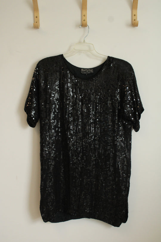 Royal Feelings Black Sequin Silk Top | L