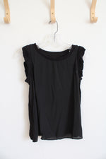 NEW LOFT Black Ruffled Sleeve Top | XXS Petite