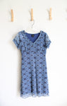 Xhilaration Blue Patterned Ruffled Neck Dress | S