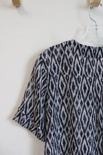 Banana Republic Navy & White Patterned Sheer Top | S