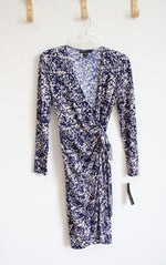 NEW Maggy London Blue & Cream Patterned Wrap Dress | 6