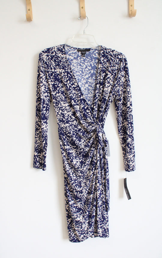 NEW Maggy London Blue & Cream Patterned Wrap Dress | 6