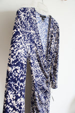 NEW Maggy London Blue & Cream Patterned Wrap Dress | 6