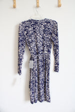 NEW Maggy London Blue & Cream Patterned Wrap Dress | 6