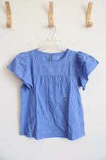 NEW LOFT Periwinkle Blue Eyelet Ruffled Sleeve Top | XXS Petite
