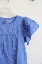 NEW LOFT Periwinkle Blue Eyelet Ruffled Sleeve Top | XXS Petite