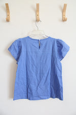NEW LOFT Periwinkle Blue Eyelet Ruffled Sleeve Top | XXS Petite