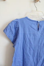 NEW LOFT Periwinkle Blue Eyelet Ruffled Sleeve Top | XXS Petite