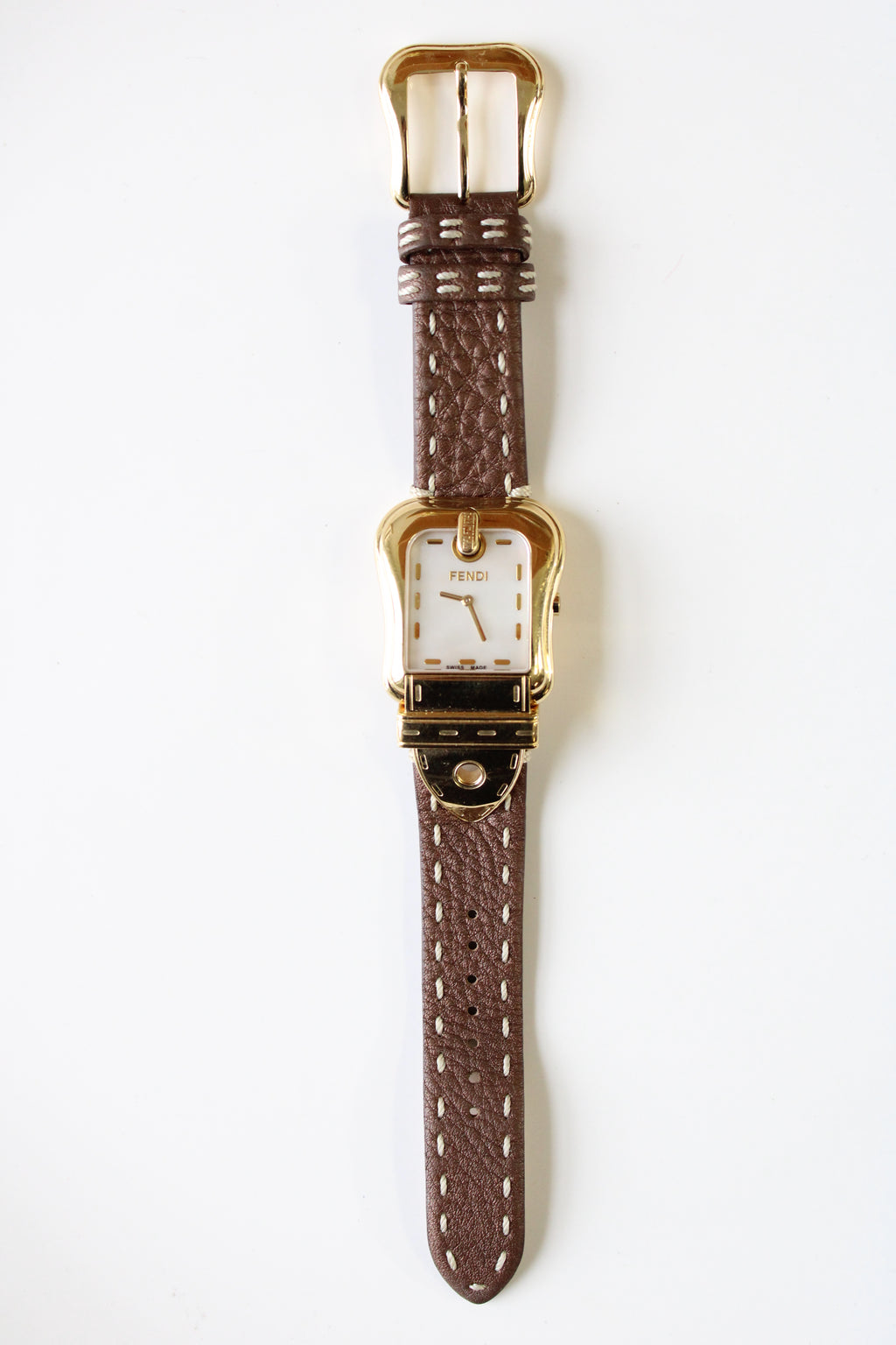 Fendi Mother of Pearl Gold Plated Stainless Steel Leather Watch