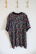 Woman Within Navy Colorful Floral Polo Shirt | 3X