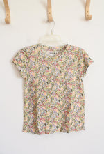 NEW LOFT Green Pink & Orange Floral Cotton Tee | XXS Petite