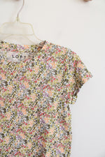 NEW LOFT Green Pink & Orange Floral Cotton Tee | XXS Petite