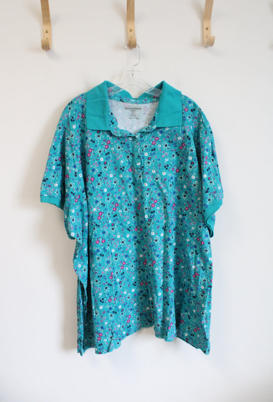 Woman Within Teal Blue Colorful Polo Shirt | 4X
