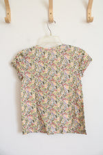 NEW LOFT Green Pink & Orange Floral Cotton Tee | XXS Petite