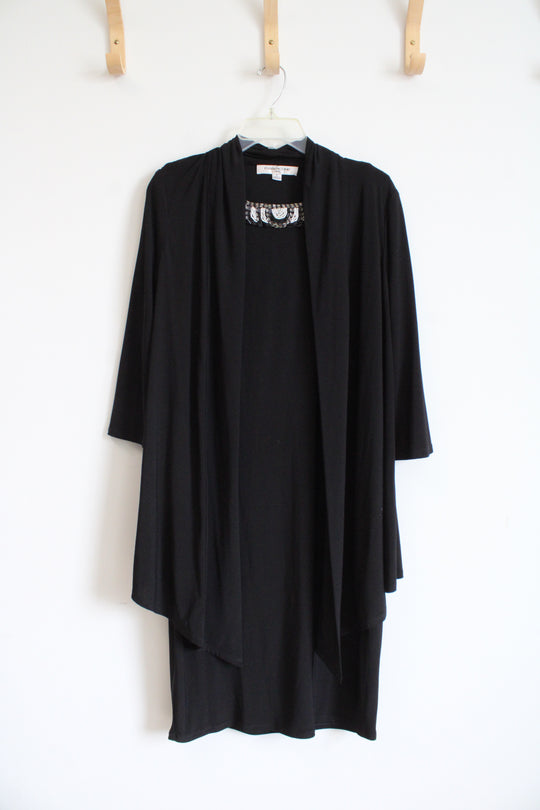 Evan-Picone Black Beaded Dress & Cardigan Set | 8