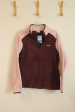 New Colombia Pink and Maroon Quarter Button Fleece Pullover | L