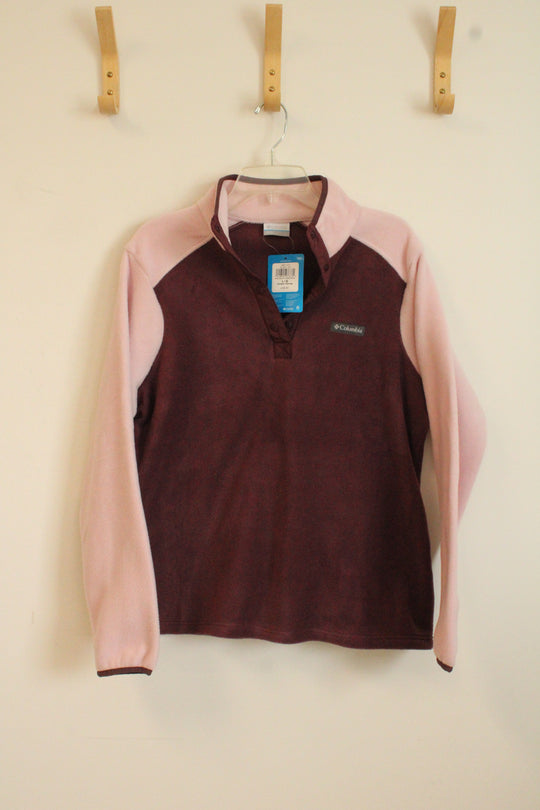 New Colombia Pink and Maroon Quarter Button Fleece Pullover | L