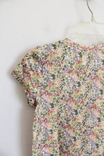 NEW LOFT Green Pink & Orange Floral Cotton Tee | XXS Petite