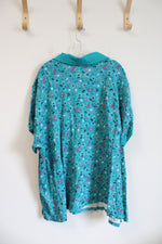 Woman Within Teal Blue Colorful Polo Shirt | 4X