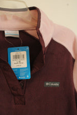 New Colombia Pink and Maroon Quarter Button Fleece Pullover | L