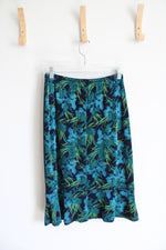 Blue Green Tropical Patterned Knit Skirt | M