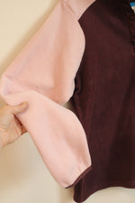 New Colombia Pink and Maroon Quarter Button Fleece Pullover | L