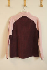 New Colombia Pink and Maroon Quarter Button Fleece Pullover | L