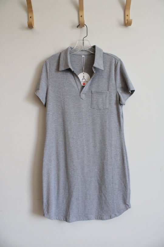 Anrabess Gray Short-Sleeved Quarter Button Top | S